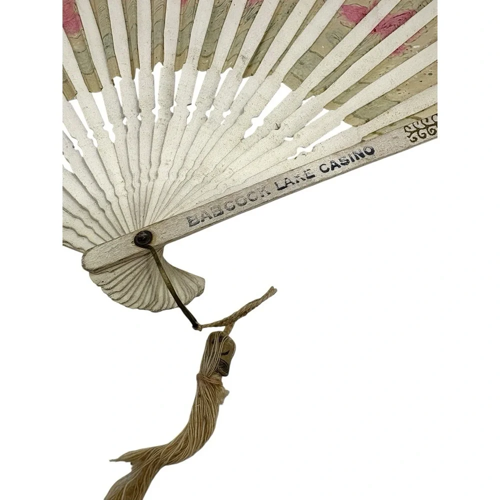 Antique Babcock Lake Casino Hand Painted Hand Folding Fan